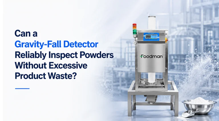 can a gravity fall detector reliably inspect powders without excessive product waste