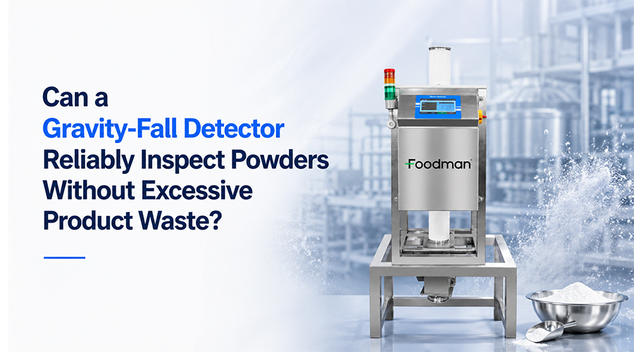 can a gravity fall detector reliably inspect powders without excessive product waste